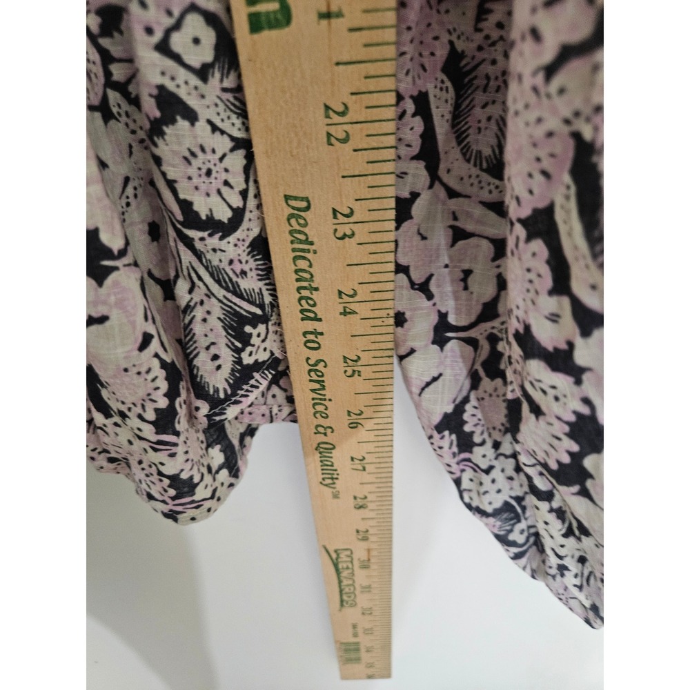 Anthropologie Floral Button Down Blouse Pink Black Pom Pom Trim Cotton 2X - Picture 8 of 10